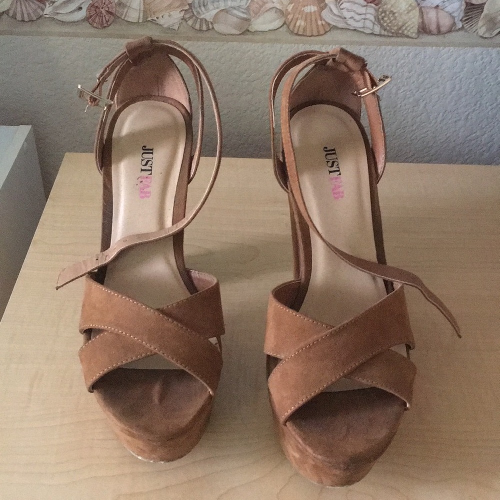 Brown Faux-Suede Platform Strappy Block Heels